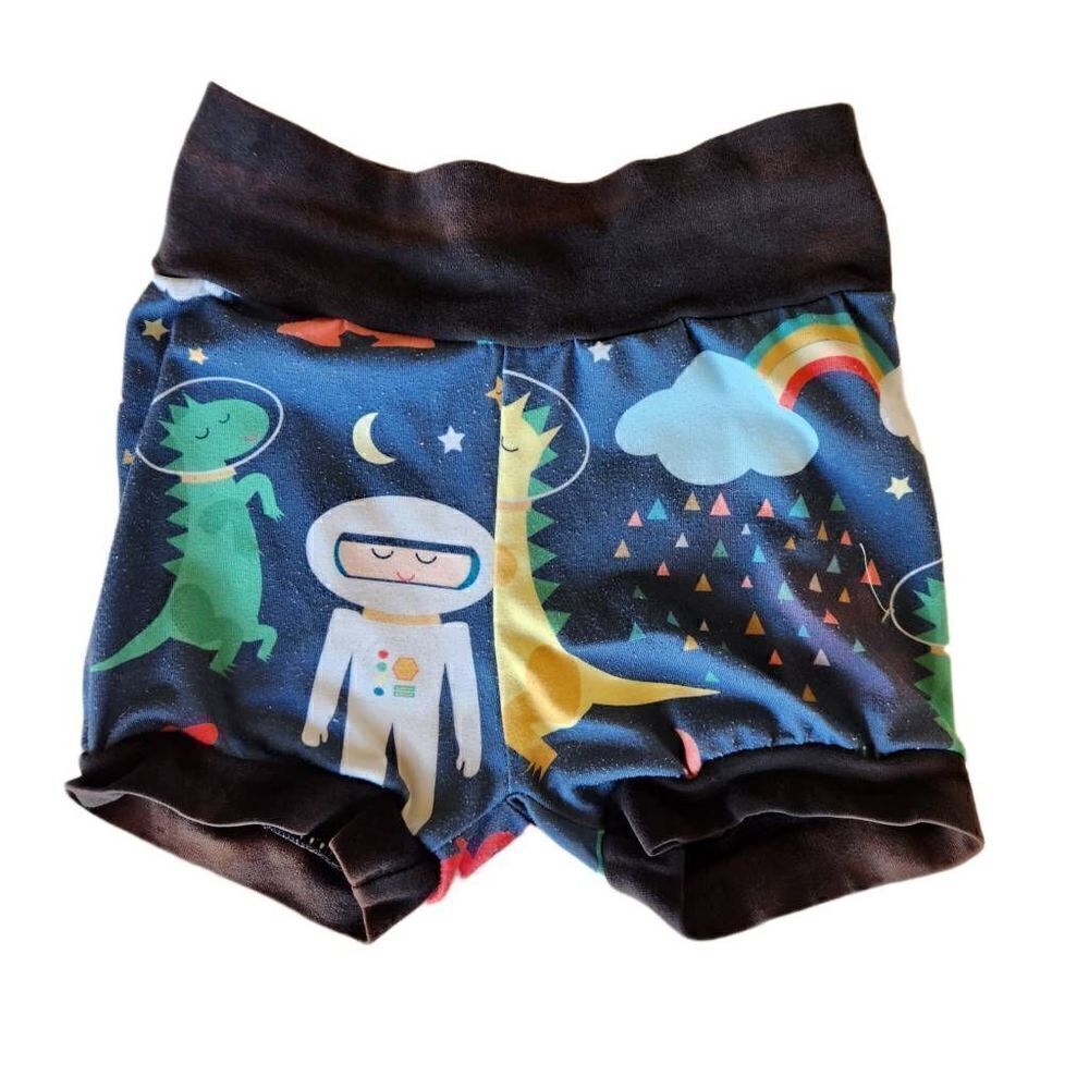 Noise & Dirt 2t boys astronaut pull on lounge shorts dinosaur rainbow comfy